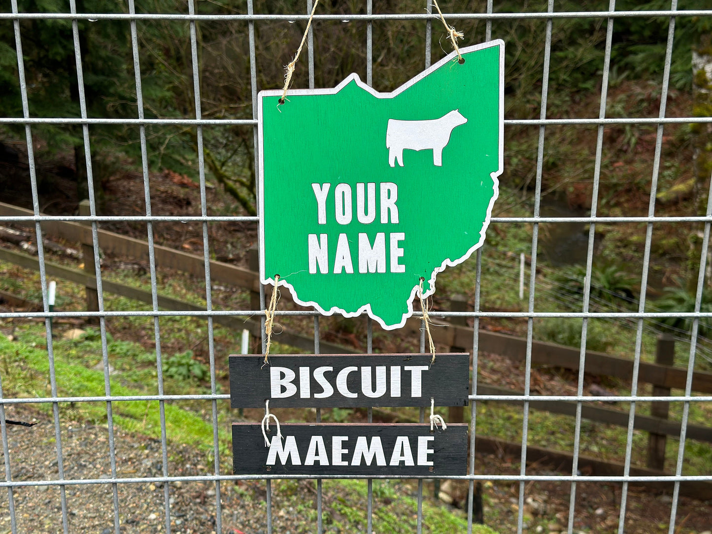 Farm Animal Name Tag for stall any state, cage or pen 4-H livestock shows or Home Farm. Goat, Pig, Horse Hog Cattle Cow Swine Lamb Fair