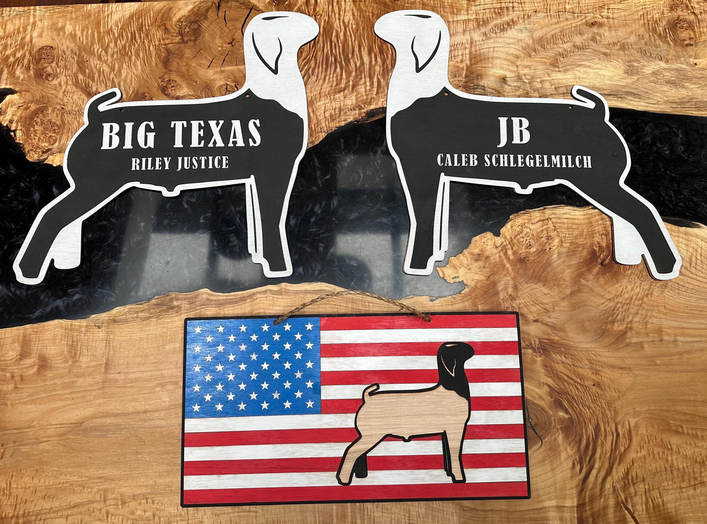 Large American Flag Stall tag or name plate label for fairs and livestock shows for any animal like hog goat lamb steer or others