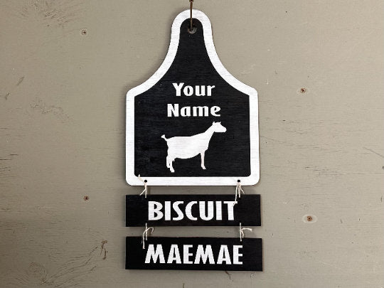 Farm Animal Name Tag for stall, cage or pen for 4-H livestock shows or Home Farm. Goat, Pig, Horse, Hog, Cattle, Cow, Swine, Lamb, Sheep