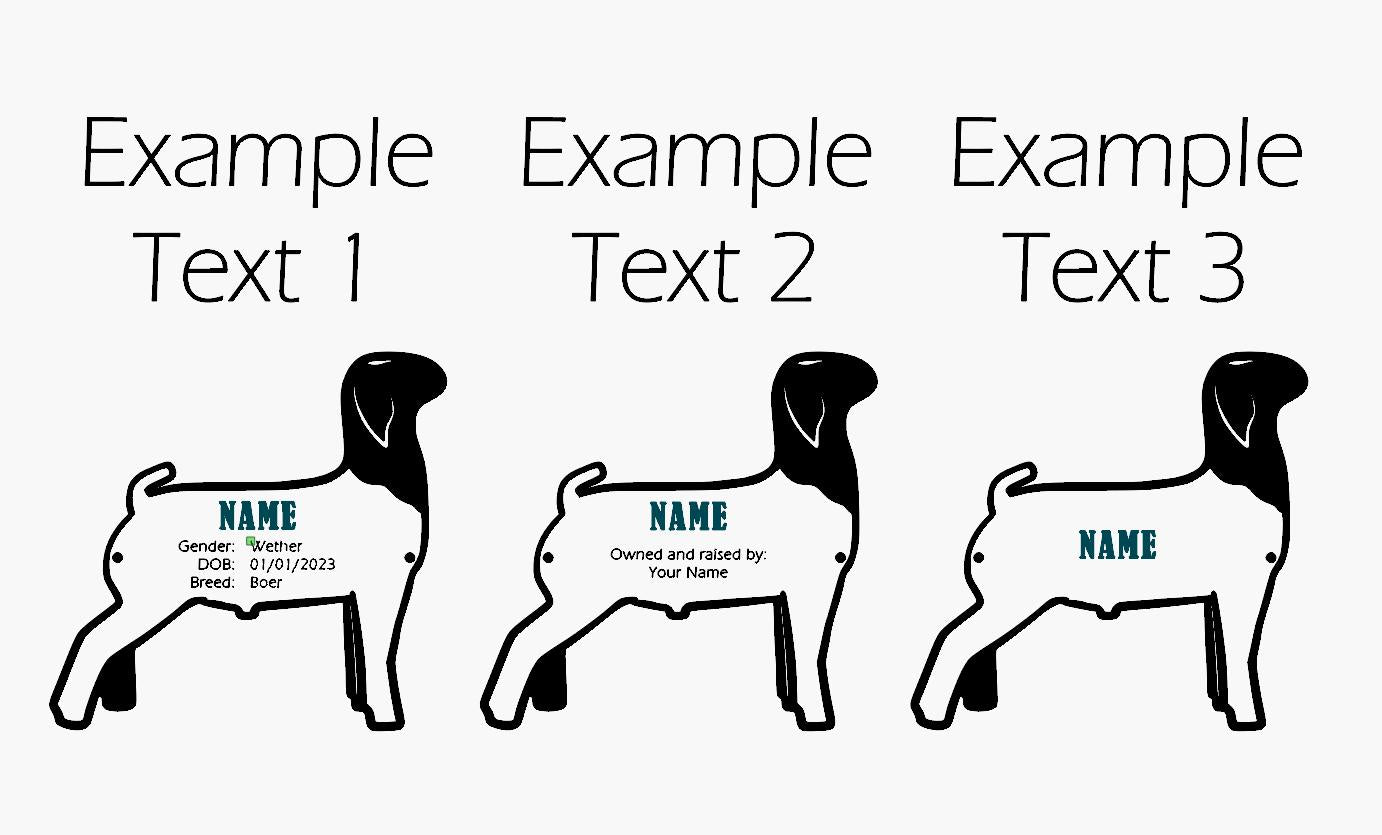 Customizable Boer Goat Stall tag or name plate label for market fairs and livestock shows