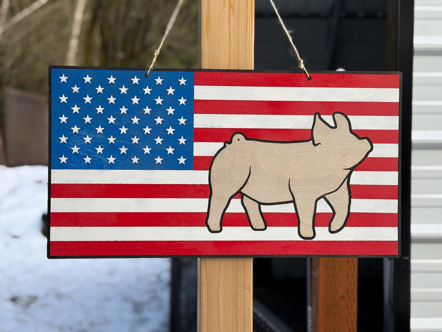 Large American Flag Stall tag or name plate label for fairs and livestock shows for any animal like hog goat lamb steer or others