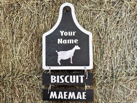 Farm Animal Name Tag for stall, cage or pen for 4-H livestock shows or Home Farm. Goat, Pig, Horse, Hog, Cattle, Cow, Swine, Lamb, Sheep