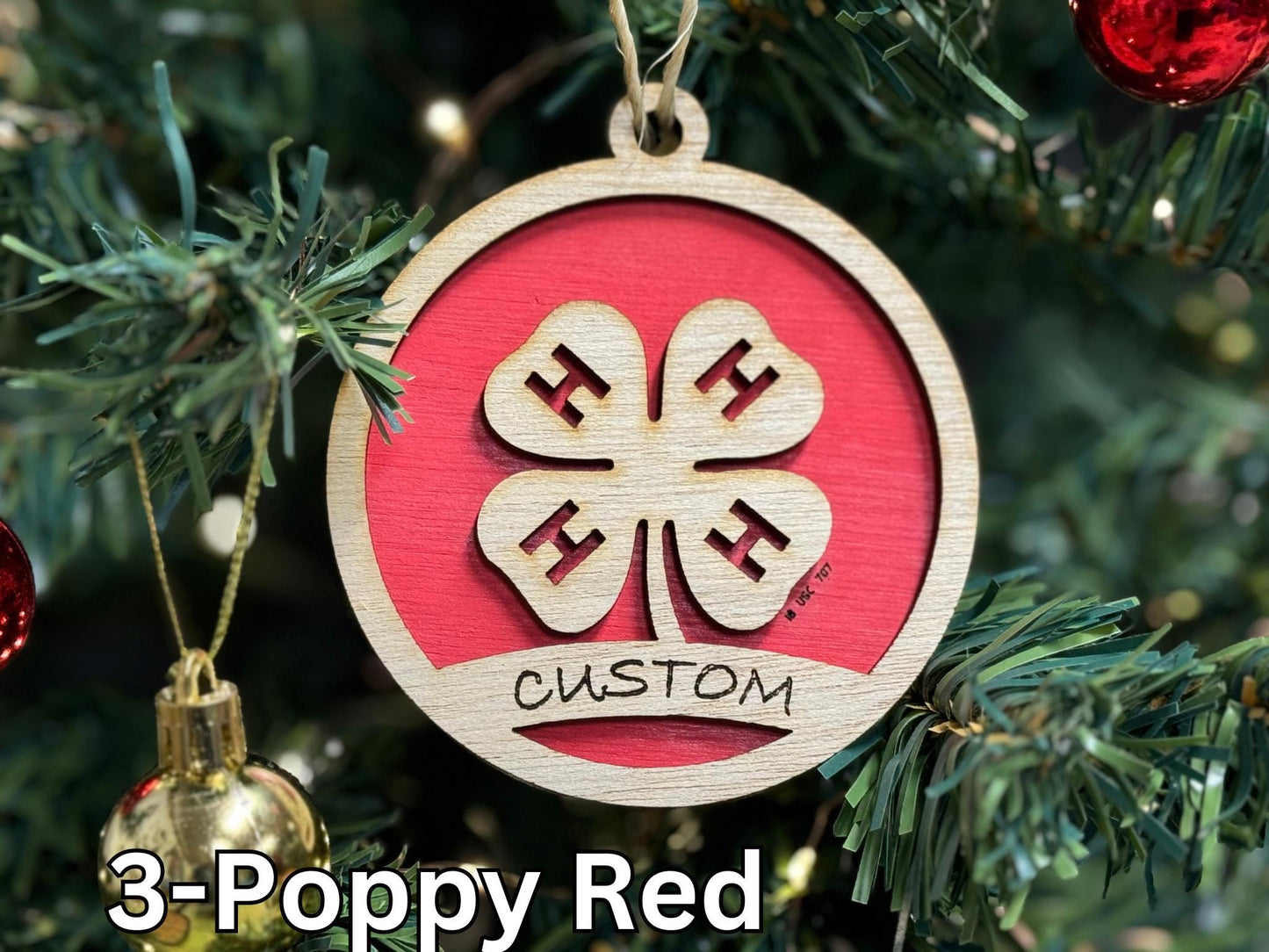 4-H Clover Ornaments for Christmas tree decorations, laser cut, rustic, wooden, gift idea, xmas 4h buyers gift