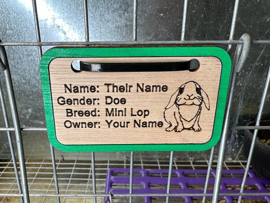 Cage tag for fairs or livestock shows for any small animal like rabbit cavies dog chickens ducks poultry cat 4H
