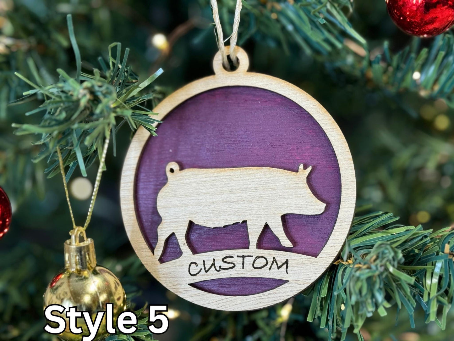 Pig Ornaments for Christmas, livestock, animal, farm, rustic, wooden, gift idea, hog boar sow swine barrow thank you gift or buyer gift