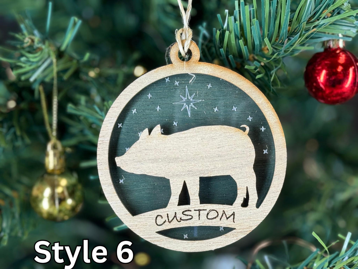 Pig Ornaments for Christmas, Thank you gift, Buyers Gift idea or 4H Club, livestock, animal, farm, rustic, wooden