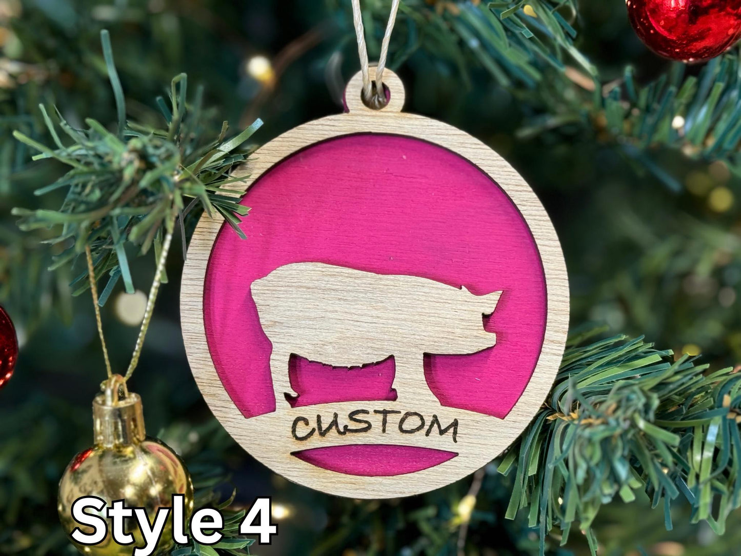 Pig Ornaments for Christmas, livestock, animal, farm, rustic, wooden, gift idea, hog boar sow swine barrow thank you gift or buyer gift