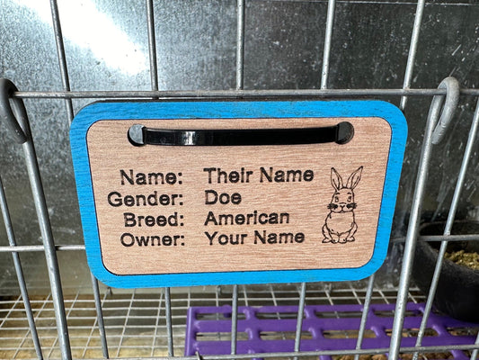 Cage tag for fairs or livestock shows for any small animal like rabbit cavies dog chickens ducks poultry cat 4H