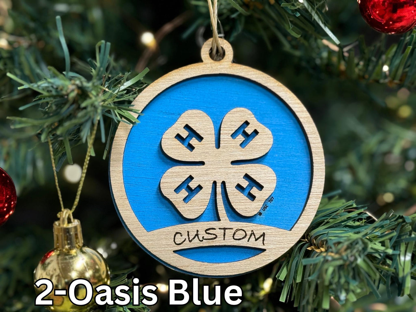 4-H Clover Ornaments for Christmas tree decorations, laser cut, rustic, wooden, gift idea, xmas 4h buyers gift