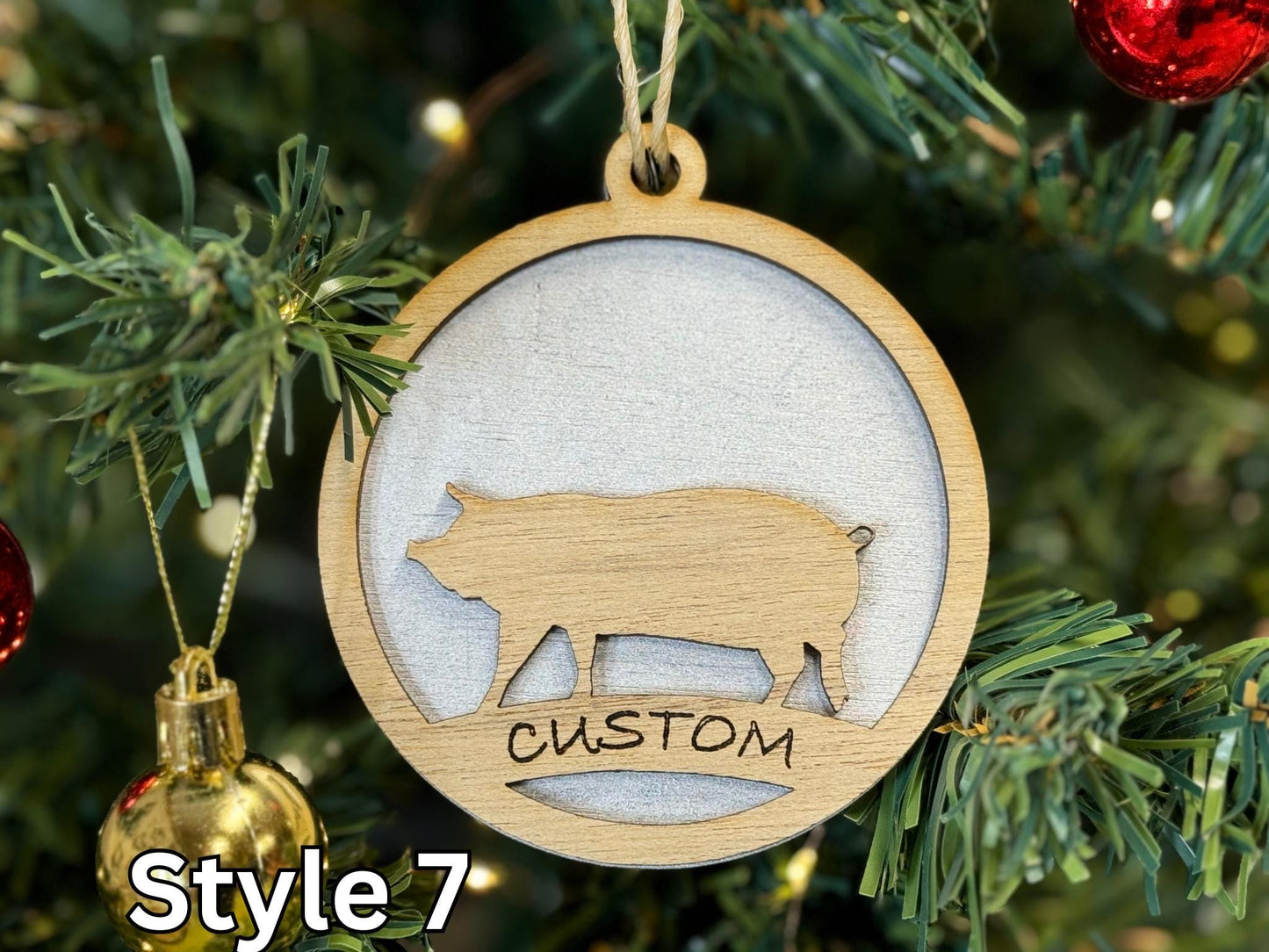 Pig Ornaments for Christmas, livestock, animal, farm, rustic, wooden, gift idea, hog boar sow swine barrow thank you gift or buyer gift