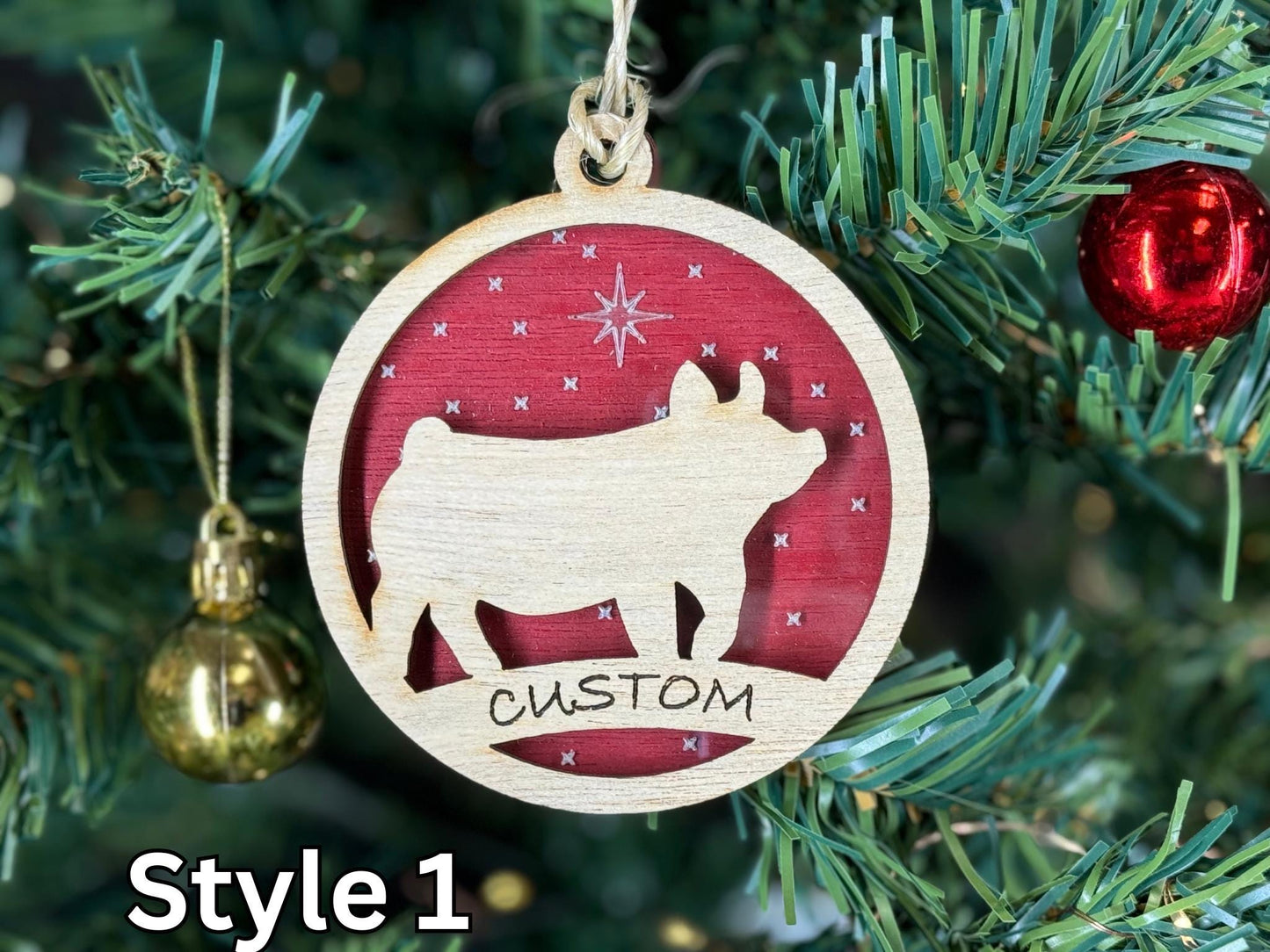 Pig Ornaments for Christmas, Thank you gift, Buyers Gift idea or 4H Club, livestock, animal, farm, rustic, wooden