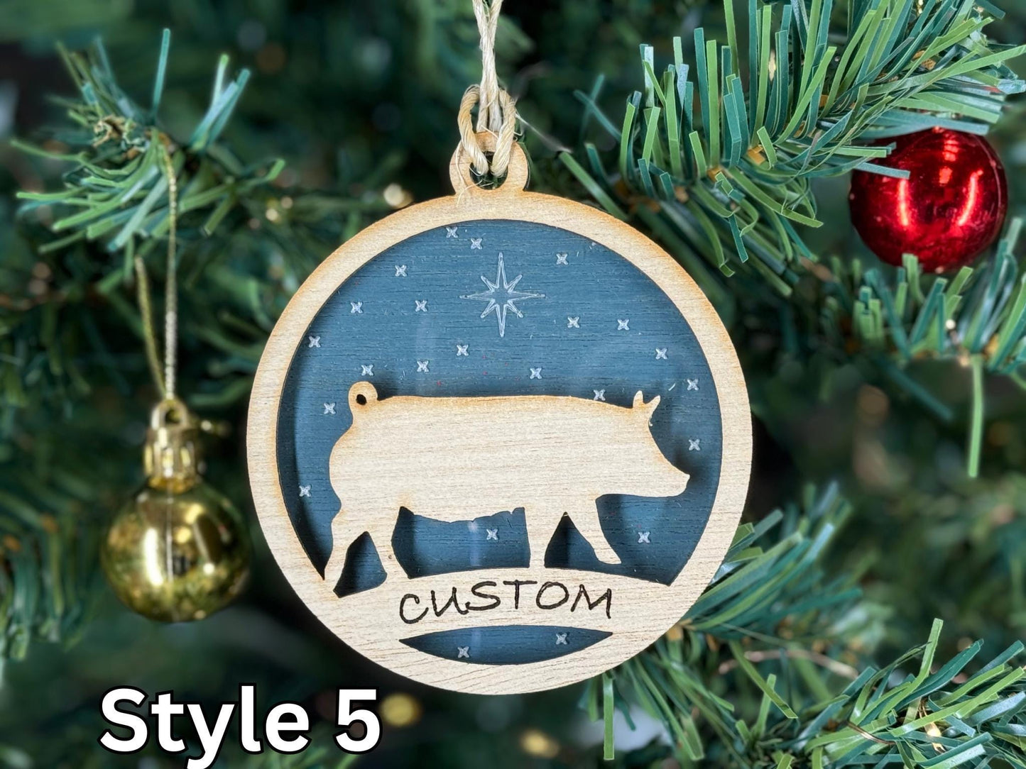 Pig Ornaments for Christmas, Thank you gift, Buyers Gift idea or 4H Club, livestock, animal, farm, rustic, wooden