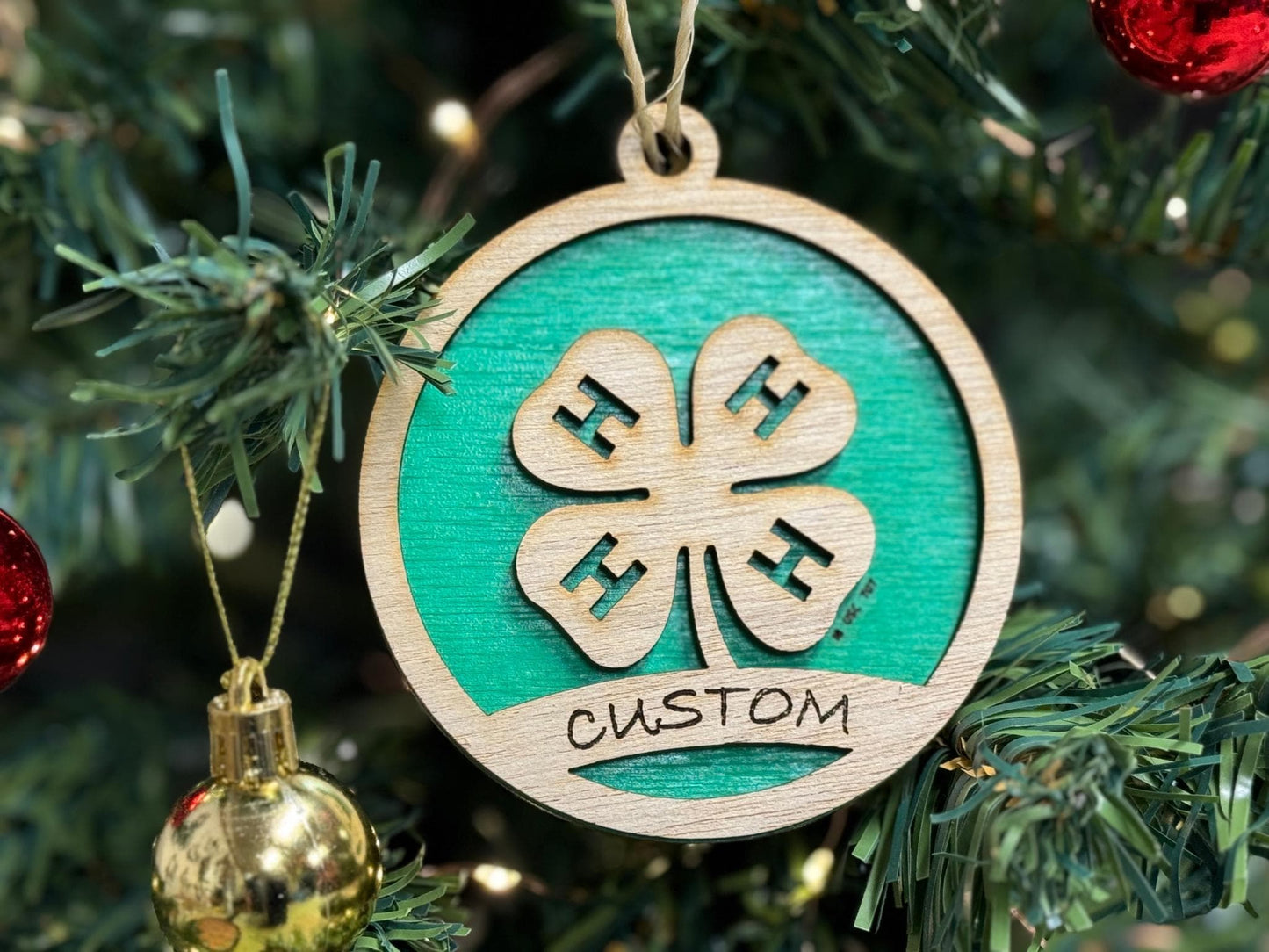 4-H Clover Ornaments for Christmas tree decorations, laser cut, rustic, wooden, gift idea, xmas 4h buyers gift