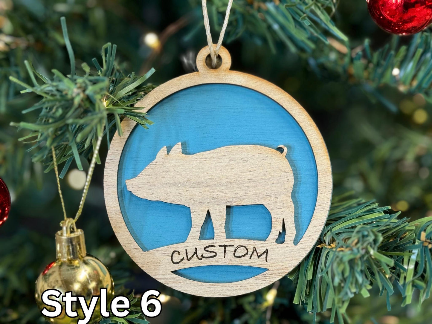 Pig Ornaments for Christmas, livestock, animal, farm, rustic, wooden, gift idea, hog boar sow swine barrow thank you gift or buyer gift